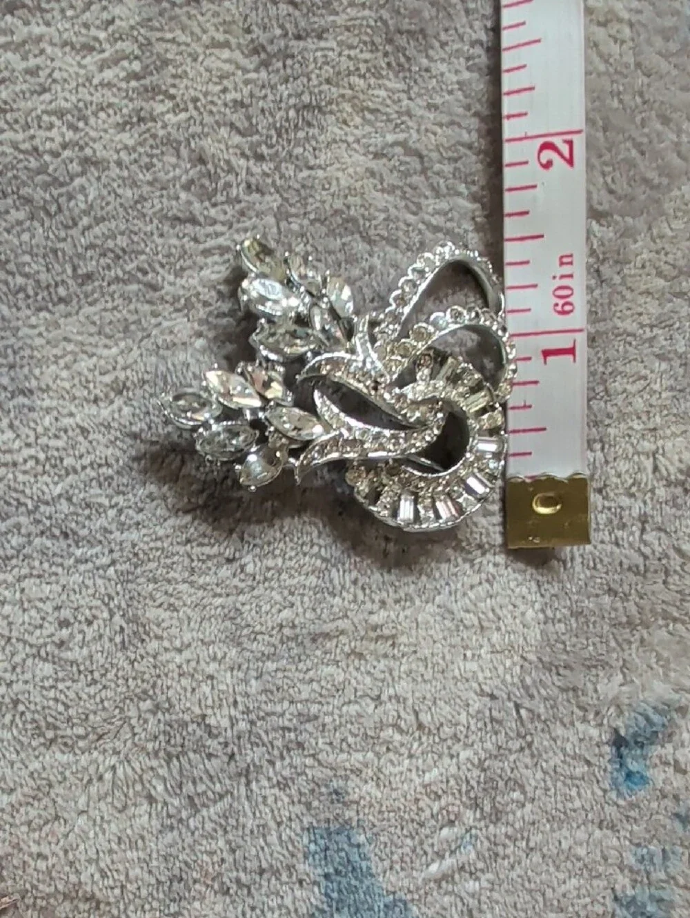 Vintage Crystal Art Deco Silver-Tone Brooch - MCM Costume Jewelry